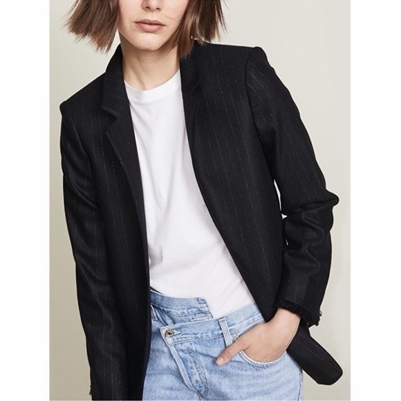 Zadig & Voltaire Jackets & Blazers - Zadig & Voltaire Blazer Volly Pinstripe Size 38 Medium Black Metallic Wool Blend